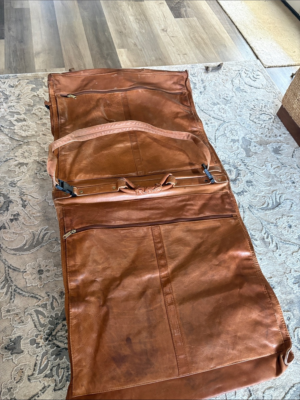 Leather Garment Bag - Brown Travel Organizer